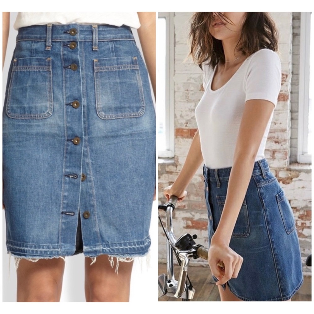 Rag And Bone Santa Cruz High Waisted Button Front Denim Skirt
